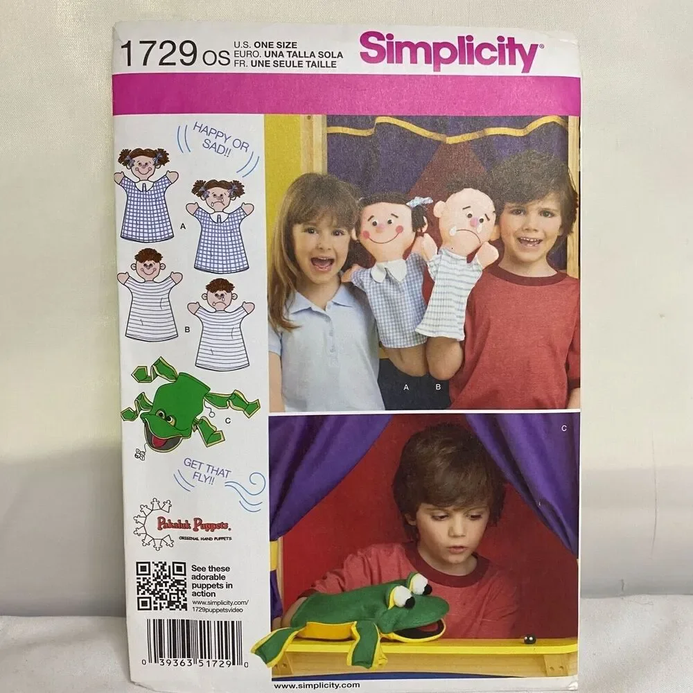 #1729 Simplicity Hand Puppets Sewing Pattern